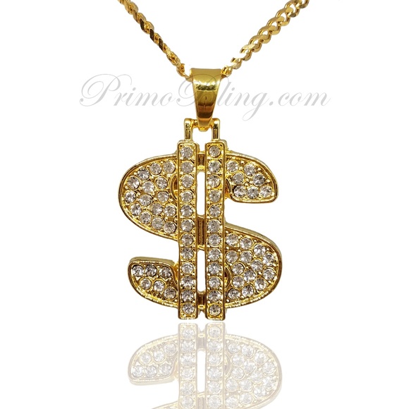 14k Gold Plated Hip Hop Cash Money Sign Necklace - 